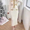 Luxury Crystal Long Evening Dresses Women 2 Piece Women Skirt Suits Beading Knitting Cardigans Sweater Long Pencil Skirts Sets - MAGUSTA BEAUTY