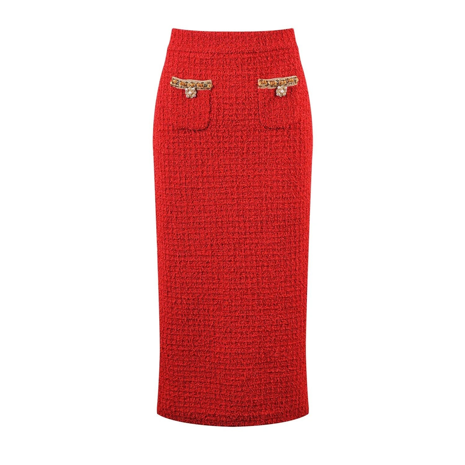 Luxury Crystal Long Evening Dresses Women 2 Piece Women Skirt Suits Beading Knitting Cardigans Sweater Long Pencil Skirts Sets - MAGUSTA BEAUTY