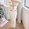 Luxury Crystal Long Evening Dresses Women 2 Piece Women Skirt Suits Beading Knitting Cardigans Sweater Long Pencil Skirts Sets - MAGUSTA BEAUTY