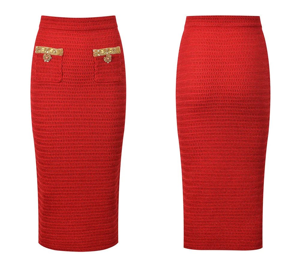 Luxury Crystal Long Evening Dresses Women 2 Piece Women Skirt Suits Beading Knitting Cardigans Sweater Long Pencil Skirts Sets - MAGUSTA BEAUTY