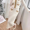 Luxury Crystal Long Evening Dresses Women 2 Piece Women Skirt Suits Beading Knitting Cardigans Sweater Long Pencil Skirts Sets - MAGUSTA BEAUTY