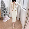 Luxury Crystal Long Evening Dresses Women 2 Piece Women Skirt Suits Beading Knitting Cardigans Sweater Long Pencil Skirts Sets - MAGUSTA BEAUTY