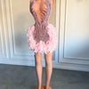 Luxury Sheer Neckline Women Cocktail Dress Pink Feather Black Girl Short Prom Dresses 2026 For Birthday Party - MAGUSTA BEAUTY