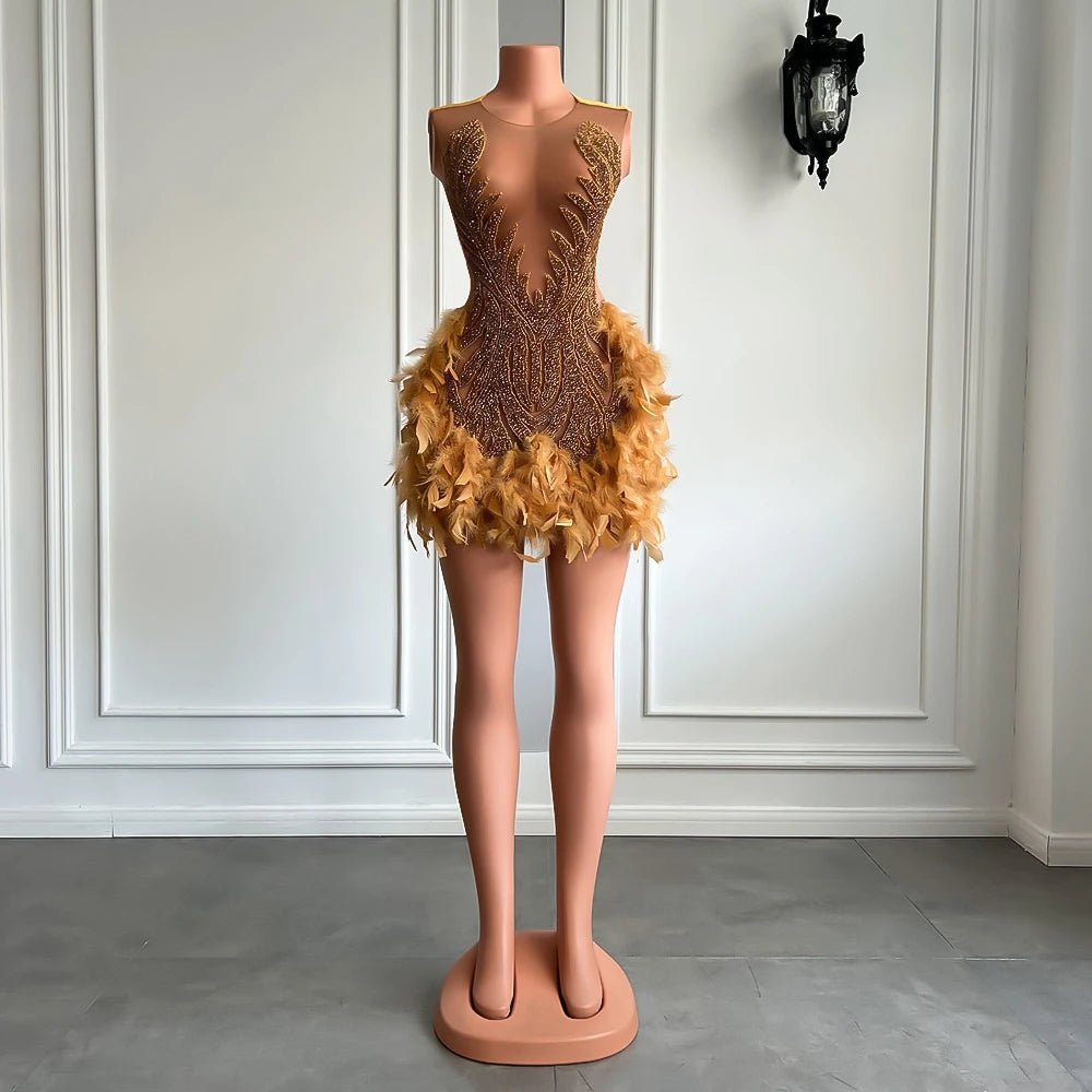 Luxury Sheer Neckline Women Cocktail Dress Pink Feather Black Girl Short Prom Dresses 2026 For Birthday Party - MAGUSTA BEAUTY