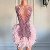 Luxury Sheer Neckline Women Cocktail Dress Pink Feather Black Girl Short Prom Dresses 2026 For Birthday Party - MAGUSTA BEAUTY
