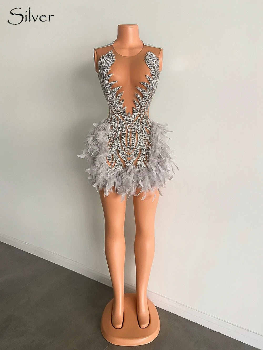 Luxury Sheer Neckline Women Cocktail Dress Pink Feather Black Girl Short Prom Dresses 2026 For Birthday Party - MAGUSTA BEAUTY