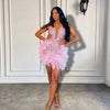 Luxury Sheer Neckline Women Cocktail Dress Pink Feather Black Girl Short Prom Dresses 2026 For Birthday Party - MAGUSTA BEAUTY