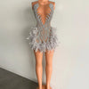 Luxury Sheer Neckline Women Cocktail Dress Pink Feather Black Girl Short Prom Dresses 2026 For Birthday Party - MAGUSTA BEAUTY