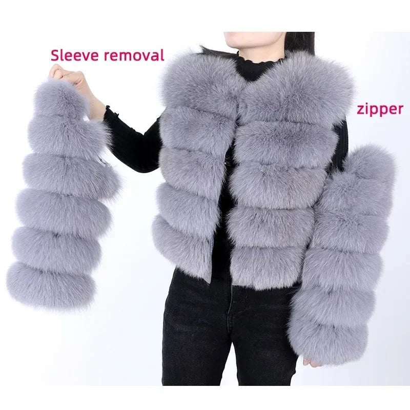 Maomaokong 2025 Natural Real Fox Fur Coat Women Winter Warm Luxury Fur Jacket Detachable Long Sleeves Female Vest Furry Coats - MAGUSTA BEAUTY