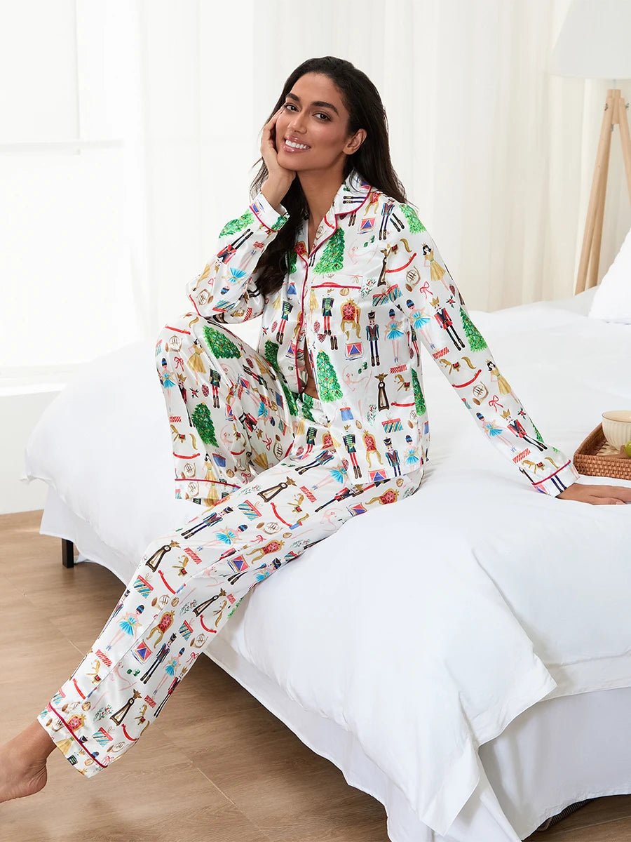 Matching Christmas Pajamas Set for Family Festive Tree Print Sleepwear for Mommy and Me Matching Tops and Pants for a Cozy - MAGUSTA BEAUTY
