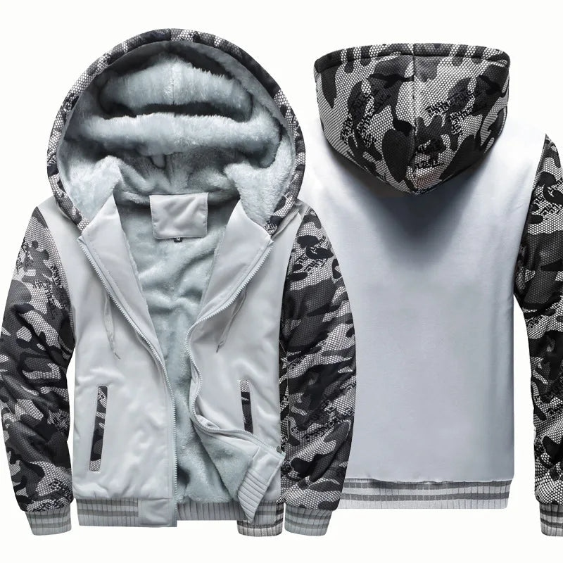 Men's Jacket Winter Camouflage Fleece Thicken Hooded Jackets Male Long Sleeve Coat Casual Zip Up Hoodies Streetwear Men's Coats - MAGUSTA BEAUTY