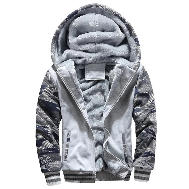 Men's Jacket Winter Camouflage Fleece Thicken Hooded Jackets Male Long Sleeve Coat Casual Zip Up Hoodies Streetwear Men's Coats - MAGUSTA BEAUTY