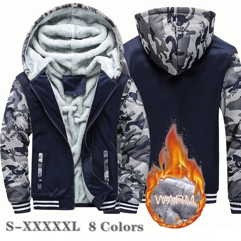 Men's Jacket Winter Camouflage Fleece Thicken Hooded Jackets Male Long Sleeve Coat Casual Zip Up Hoodies Streetwear Men's Coats - MAGUSTA BEAUTY