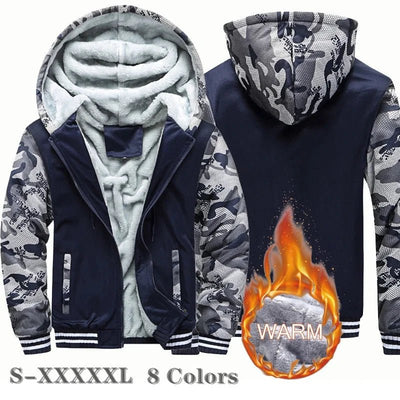Men's Jacket Winter Camouflage Fleece Thicken Hooded Jackets Male Long Sleeve Coat Casual Zip Up Hoodies Streetwear Men's Coats - MAGUSTA BEAUTY