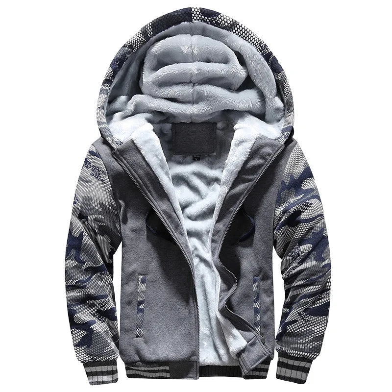 Men's Jacket Winter Camouflage Fleece Thicken Hooded Jackets Male Long Sleeve Coat Casual Zip Up Hoodies Streetwear Men's Coats - MAGUSTA BEAUTY
