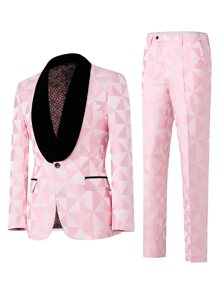 Men's plaid two - piece jacquard suit set, including a single - button printed evening jacket and pants, suitable for weddings, dinn - MAGUSTA BEAUTY