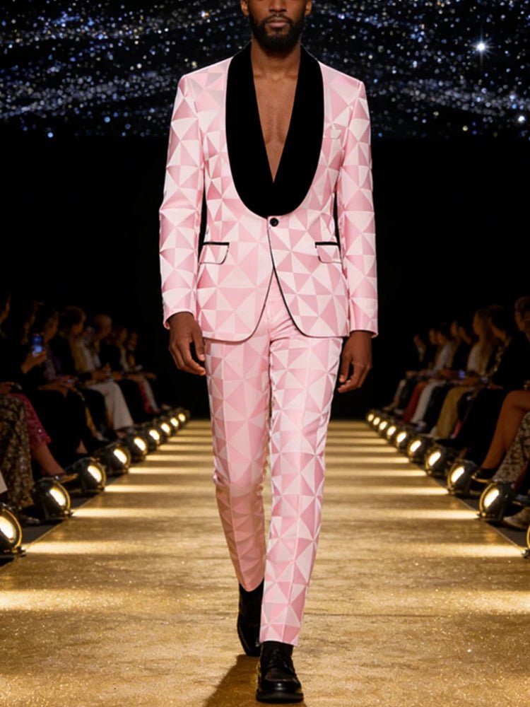 Men's plaid two - piece jacquard suit set, including a single - button printed evening jacket and pants, suitable for weddings, dinn - MAGUSTA BEAUTY