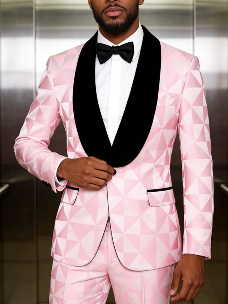 Men's plaid two - piece jacquard suit set, including a single - button printed evening jacket and pants, suitable for weddings, dinn - MAGUSTA BEAUTY