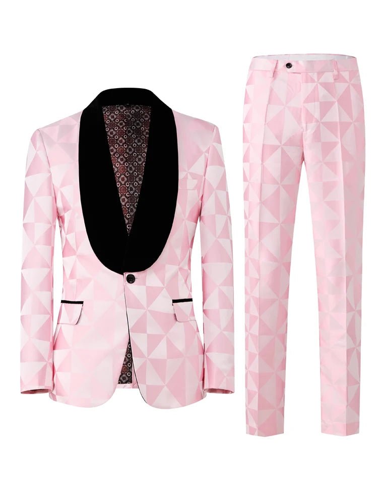 Men's plaid two - piece jacquard suit set, including a single - button printed evening jacket and pants, suitable for weddings, dinn - MAGUSTA BEAUTY