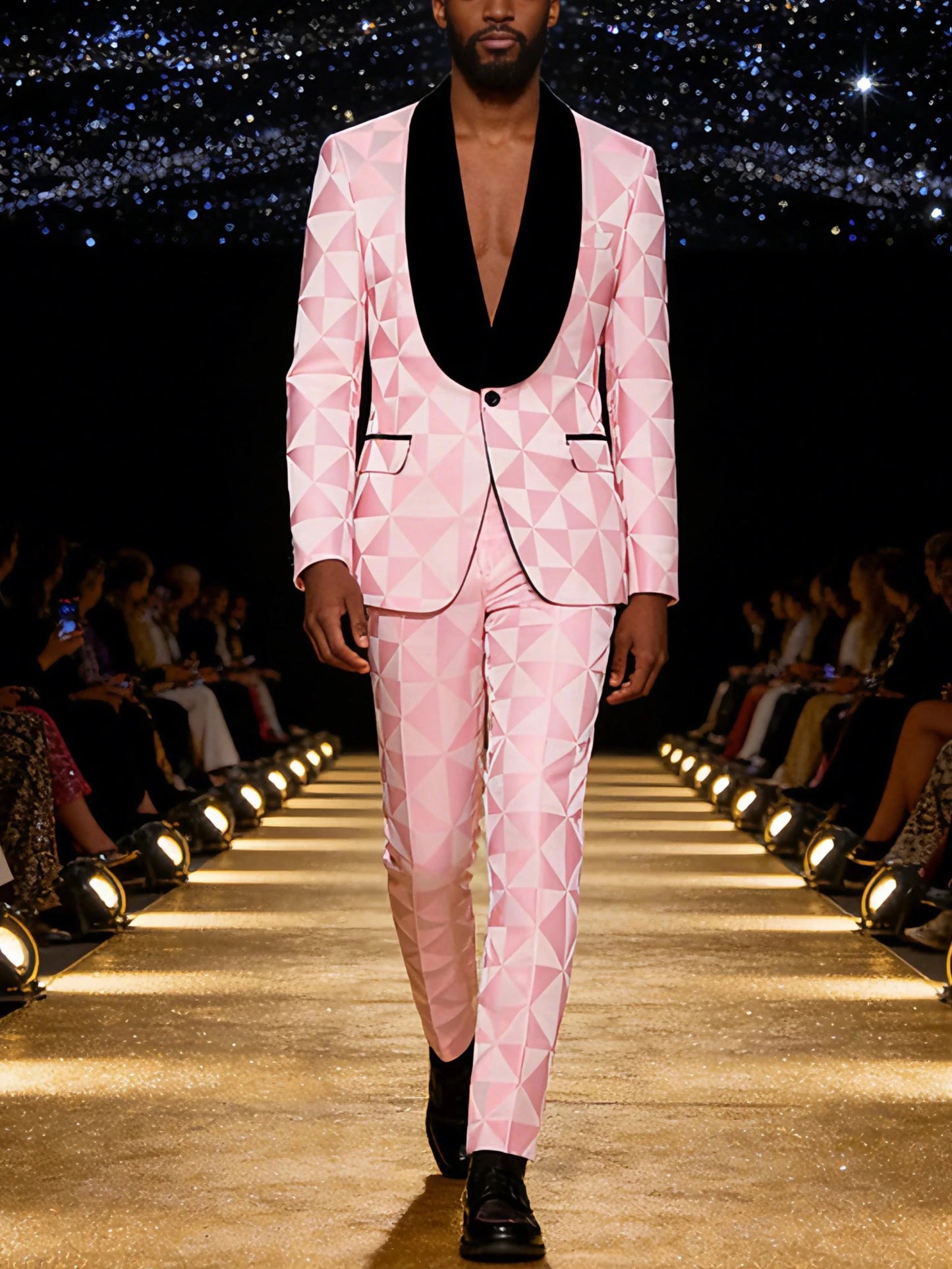 Men's plaid two - piece jacquard suit set, including a single - button printed evening jacket and pants, suitable for weddings, dinn - MAGUSTA BEAUTY