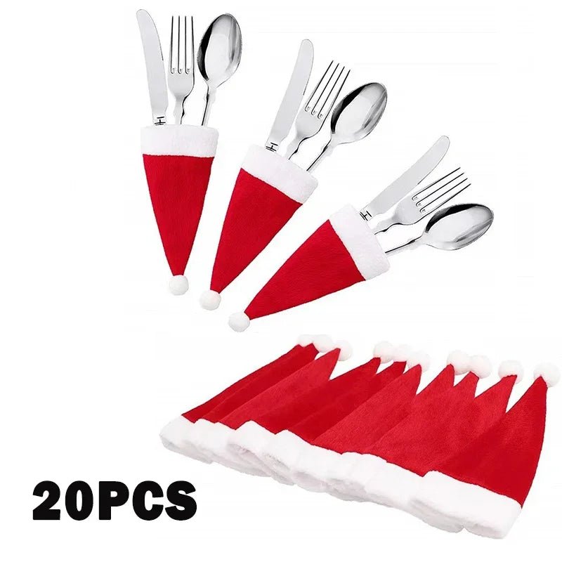 Merry Christmas Decorations 2024 Christmas Tableware Bag Holder Christmas Hat Fork Knife Cutlery Bag Christmas Decor for Home - MAGUSTA BEAUTY