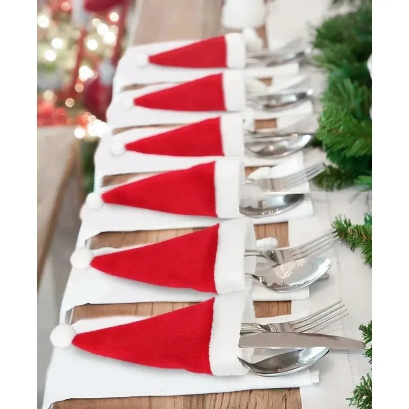Merry Christmas Decorations 2024 Christmas Tableware Bag Holder Christmas Hat Fork Knife Cutlery Bag Christmas Decor for Home - MAGUSTA BEAUTY