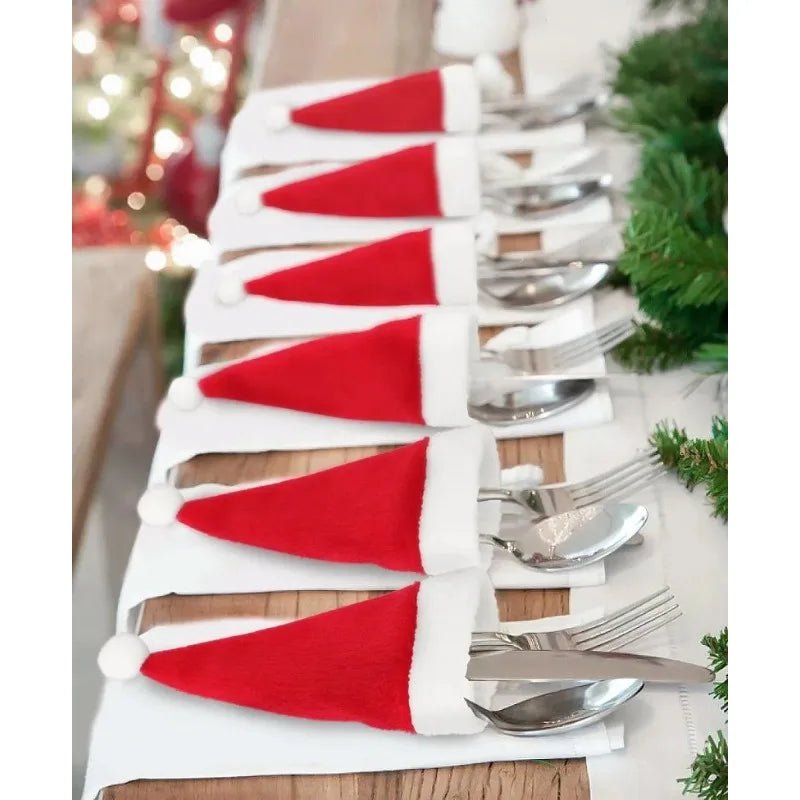 Merry Christmas Decorations 2024 Christmas Tableware Bag Holder Christmas Hat Fork Knife Cutlery Bag Christmas Decor for Home - MAGUSTA BEAUTY
