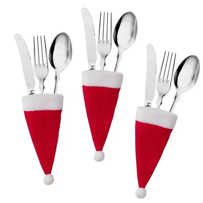 Merry Christmas Decorations 2024 Christmas Tableware Bag Holder Christmas Hat Fork Knife Cutlery Bag Christmas Decor for Home - MAGUSTA BEAUTY