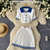 Mini Skirt Set Women Two Piece Sets Polo Collar Knit Shirt Tops Dress Sets Casual Y2k Streetwear Pleated Shorts Skirts Elegant - MAGUSTA BEAUTY