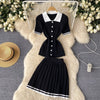 Mini Skirt Set Women Two Piece Sets Polo Collar Knit Shirt Tops Dress Sets Casual Y2k Streetwear Pleated Shorts Skirts Elegant - MAGUSTA BEAUTY