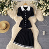 Mini Skirt Set Women Two Piece Sets Polo Collar Knit Shirt Tops Dress Sets Casual Y2k Streetwear Pleated Shorts Skirts Elegant - MAGUSTA BEAUTY