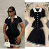 Mini Skirt Set Women Two Piece Sets Polo Collar Knit Shirt Tops Dress Sets Casual Y2k Streetwear Pleated Shorts Skirts Elegant - MAGUSTA BEAUTY