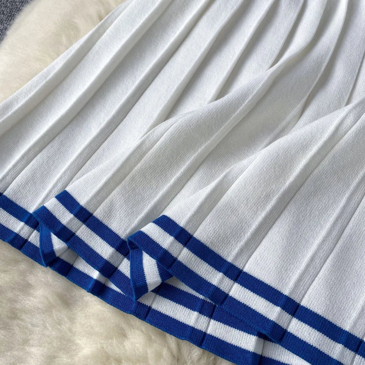 Mini Skirt Set Women Two Piece Sets Polo Collar Knit Shirt Tops Dress Sets Casual Y2k Streetwear Pleated Shorts Skirts Elegant - MAGUSTA BEAUTY
