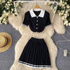 Mini Skirt Set Women Two Piece Sets Polo Collar Knit Shirt Tops Dress Sets Casual Y2k Streetwear Pleated Shorts Skirts Elegant - MAGUSTA BEAUTY