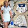 Mini Skirt Set Women Two Piece Sets Polo Collar Knit Shirt Tops Dress Sets Casual Y2k Streetwear Pleated Shorts Skirts Elegant - MAGUSTA BEAUTY
