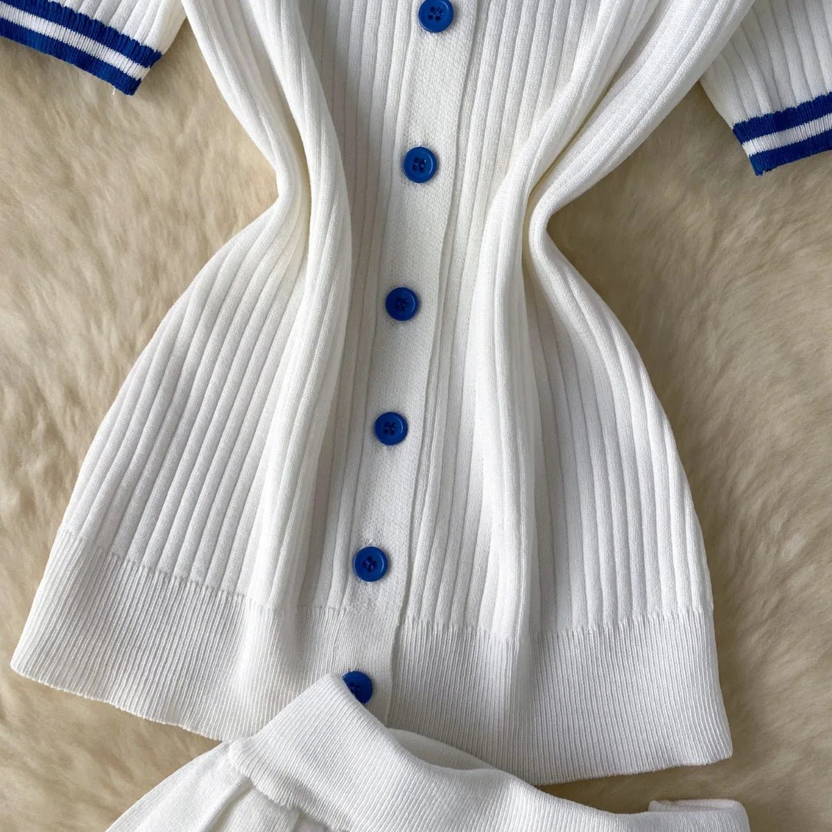 Mini Skirt Set Women Two Piece Sets Polo Collar Knit Shirt Tops Dress Sets Casual Y2k Streetwear Pleated Shorts Skirts Elegant - MAGUSTA BEAUTY