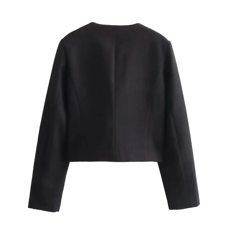 MUJER 2025 Cropped Tweed Jacket Woman Coat Button Long Sleeve Elegant Jackets For Women Short Coats Fashion New In Outerwears - MAGUSTA BEAUTY