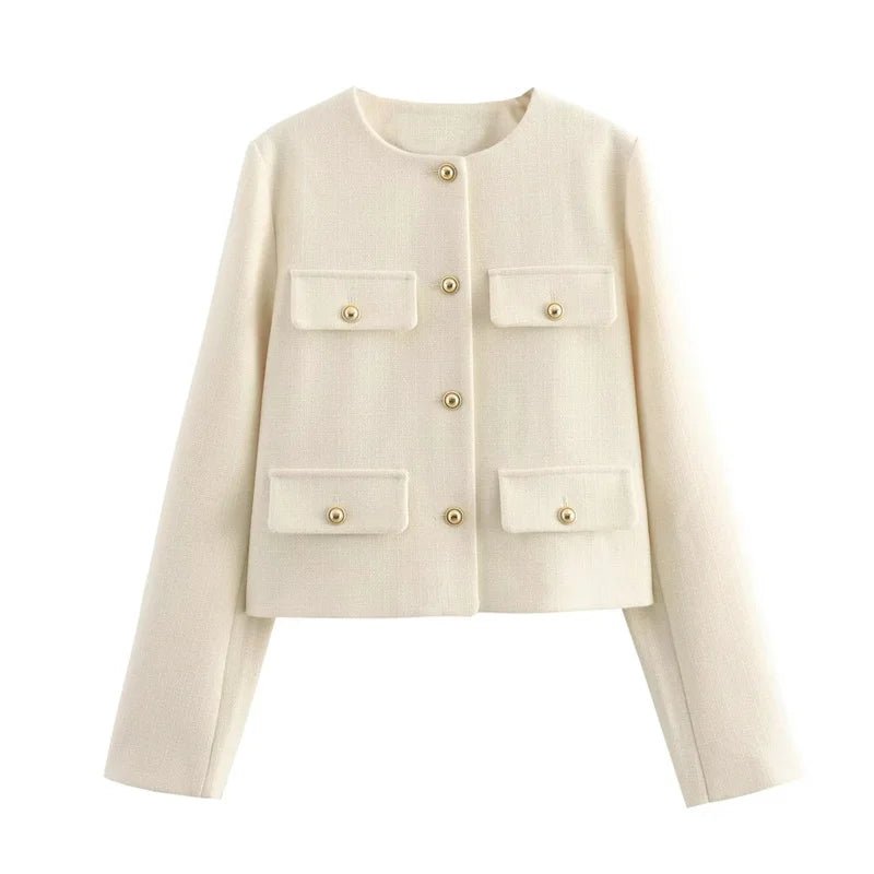 MUJER 2025 Cropped Tweed Jacket Woman Coat Button Long Sleeve Elegant Jackets For Women Short Coats Fashion New In Outerwears - MAGUSTA BEAUTY