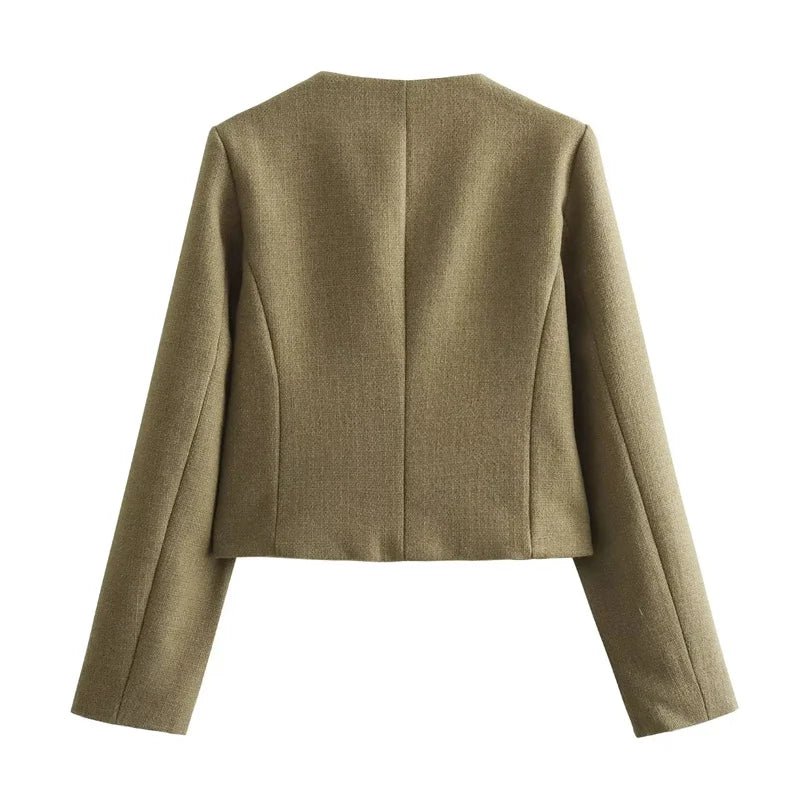 MUJER 2025 Cropped Tweed Jacket Woman Coat Button Long Sleeve Elegant Jackets For Women Short Coats Fashion New In Outerwears - MAGUSTA BEAUTY