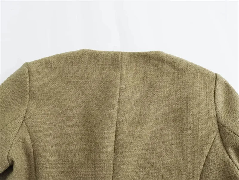 MUJER 2025 Cropped Tweed Jacket Woman Coat Button Long Sleeve Elegant Jackets For Women Short Coats Fashion New In Outerwears - MAGUSTA BEAUTY