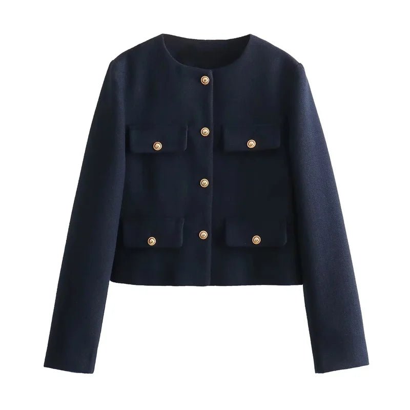 MUJER 2025 Cropped Tweed Jacket Woman Coat Button Long Sleeve Elegant Jackets For Women Short Coats Fashion New In Outerwears - MAGUSTA BEAUTY