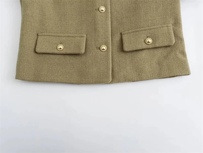 MUJER 2025 Cropped Tweed Jacket Woman Coat Button Long Sleeve Elegant Jackets For Women Short Coats Fashion New In Outerwears - MAGUSTA BEAUTY