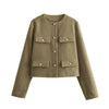 MUJER 2025 Cropped Tweed Jacket Woman Coat Button Long Sleeve Elegant Jackets For Women Short Coats Fashion New In Outerwears - MAGUSTA BEAUTY