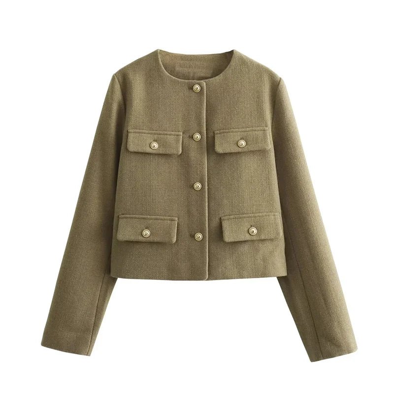 MUJER 2025 Cropped Tweed Jacket Woman Coat Button Long Sleeve Elegant Jackets For Women Short Coats Fashion New In Outerwears - MAGUSTA BEAUTY