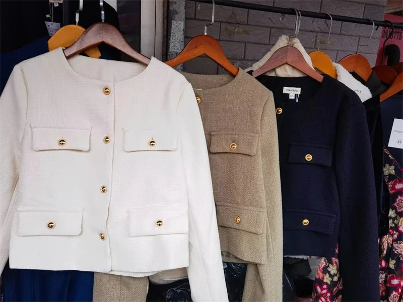 MUJER 2025 Cropped Tweed Jacket Woman Coat Button Long Sleeve Elegant Jackets For Women Short Coats Fashion New In Outerwears - MAGUSTA BEAUTY