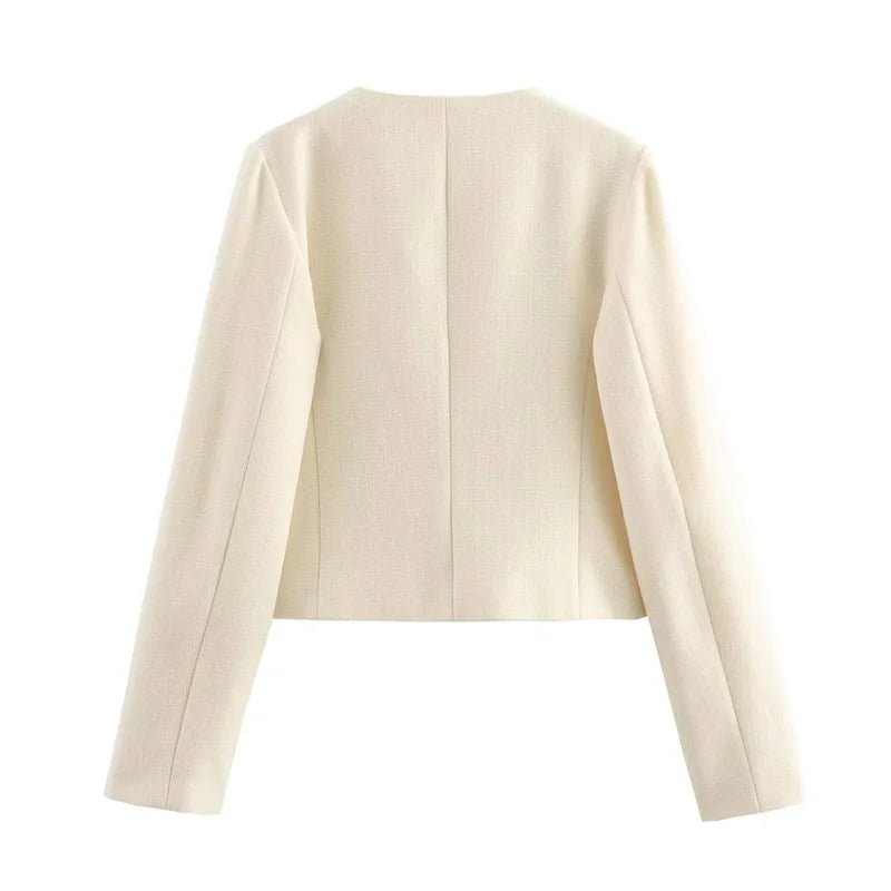 MUJER 2025 Cropped Tweed Jacket Woman Coat Button Long Sleeve Elegant Jackets For Women Short Coats Fashion New In Outerwears - MAGUSTA BEAUTY
