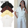 MUJER Women's Cropped Jacket Short Sleeve Varsity Jackets for Women Summer Zip up New in Coats and Jackets Holiday Outerwears - MAGUSTA BEAUTY
