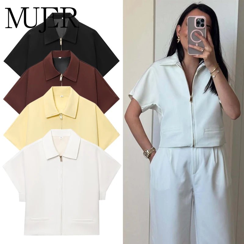 MUJER Women's Cropped Jacket Short Sleeve Varsity Jackets for Women Summer Zip up New in Coats and Jackets Holiday Outerwears - MAGUSTA BEAUTY