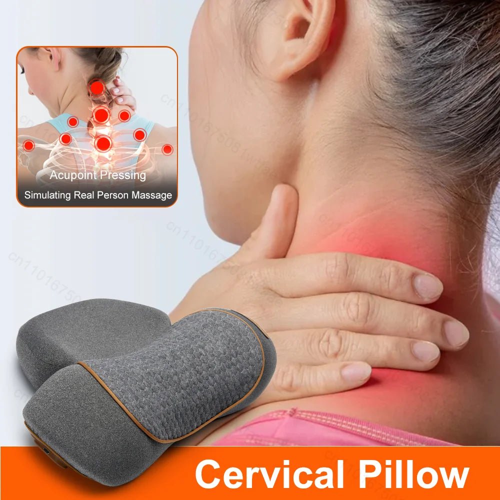 Neck Massager Pillow Cervical Orthopedic Pillow Lifting Traction Relax Hot Compress Vibration Massage Neck Pain Relief - MAGUSTA BEAUTY