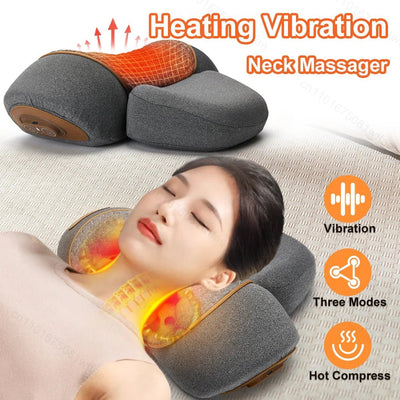 Neck Massager Pillow Cervical Orthopedic Pillow Lifting Traction Relax Hot Compress Vibration Massage Neck Pain Relief - MAGUSTA BEAUTY